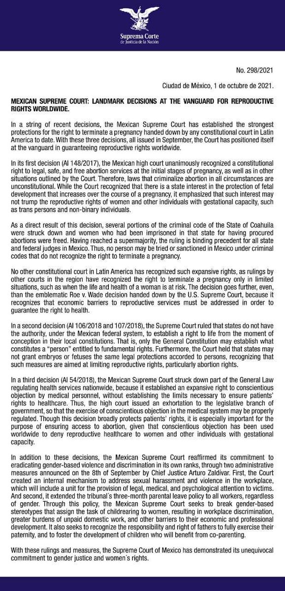 ChristerEspino's tweet photo. Un comunicado de prensa en inglés hablando sobre aborto. Evidentemente no es para que lo vean los mexicanos ¿A quien le tiene que rendir cuentas la @SCJN en el extranjero? #NoQueremosAborto https://t.co/ygK1xTrjvX