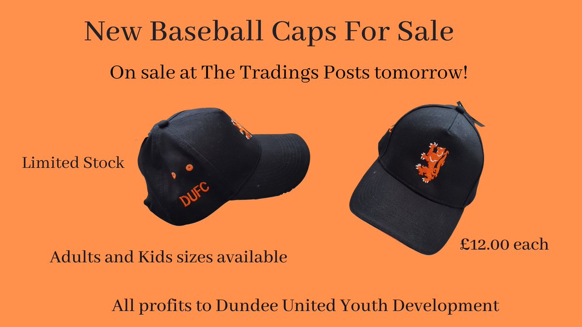 New Product Alert.....On sale tomorrow at our Trading Posts in the lower tiers of the George Fox &amp; Eddie Thompson Stands.  Grab your baseball caps before they sell out. All profits go to Dundee United Youth Development🧡🖤