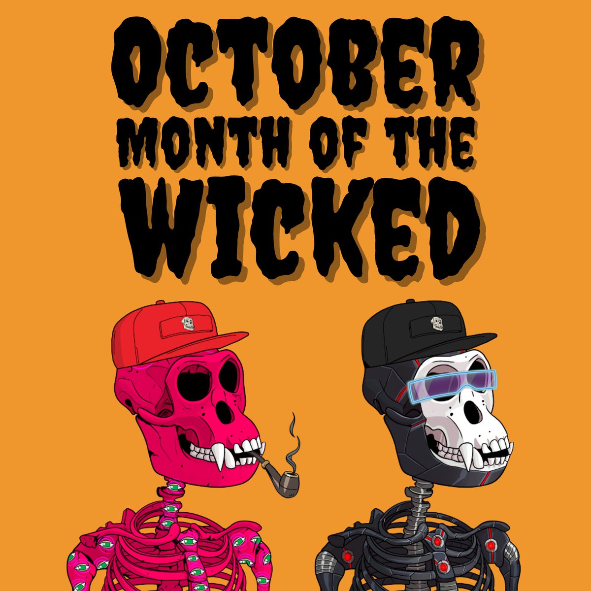WickedBoneClub's tweet photo. It’s officially the month of the Wicked! 🎃 #SpookySZN Let’s change those backgrounds to orange! #WickedBoneClub #NFT https://t.co/dPLPR2O3zG