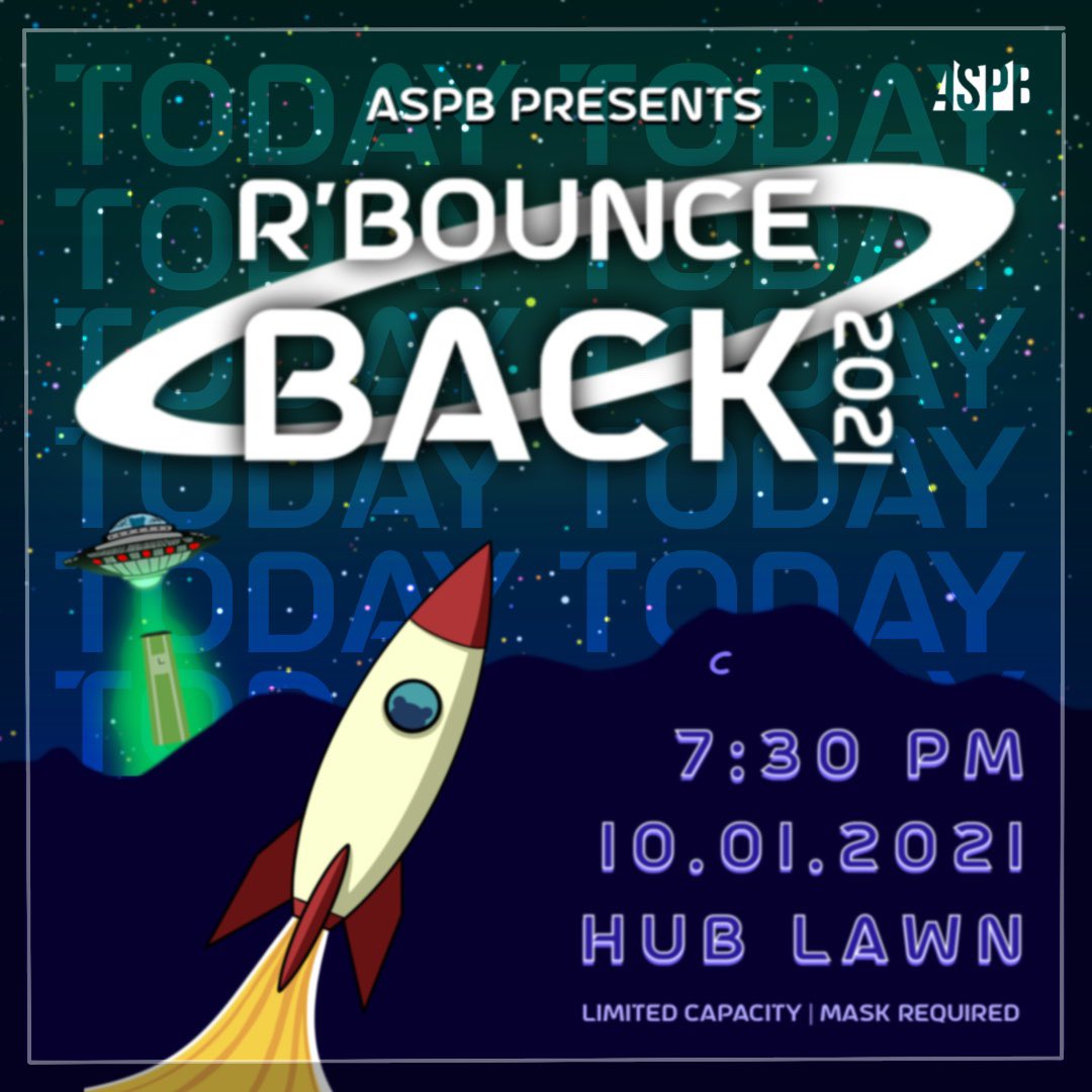 UCR_ASPB's tweet photo. Tonight’s the night!! 🤩 Let’s ring in the new school year with R’Bounce Back 2021! Don’t miss out on LED attractions and inflatable games 🥳🥳
—
Tonight @ 7:30PM
HUB Lawn 👽🚀
—
RSVP via Highlanderlink in our bio!! https://t.co/VV7ibtYLGh