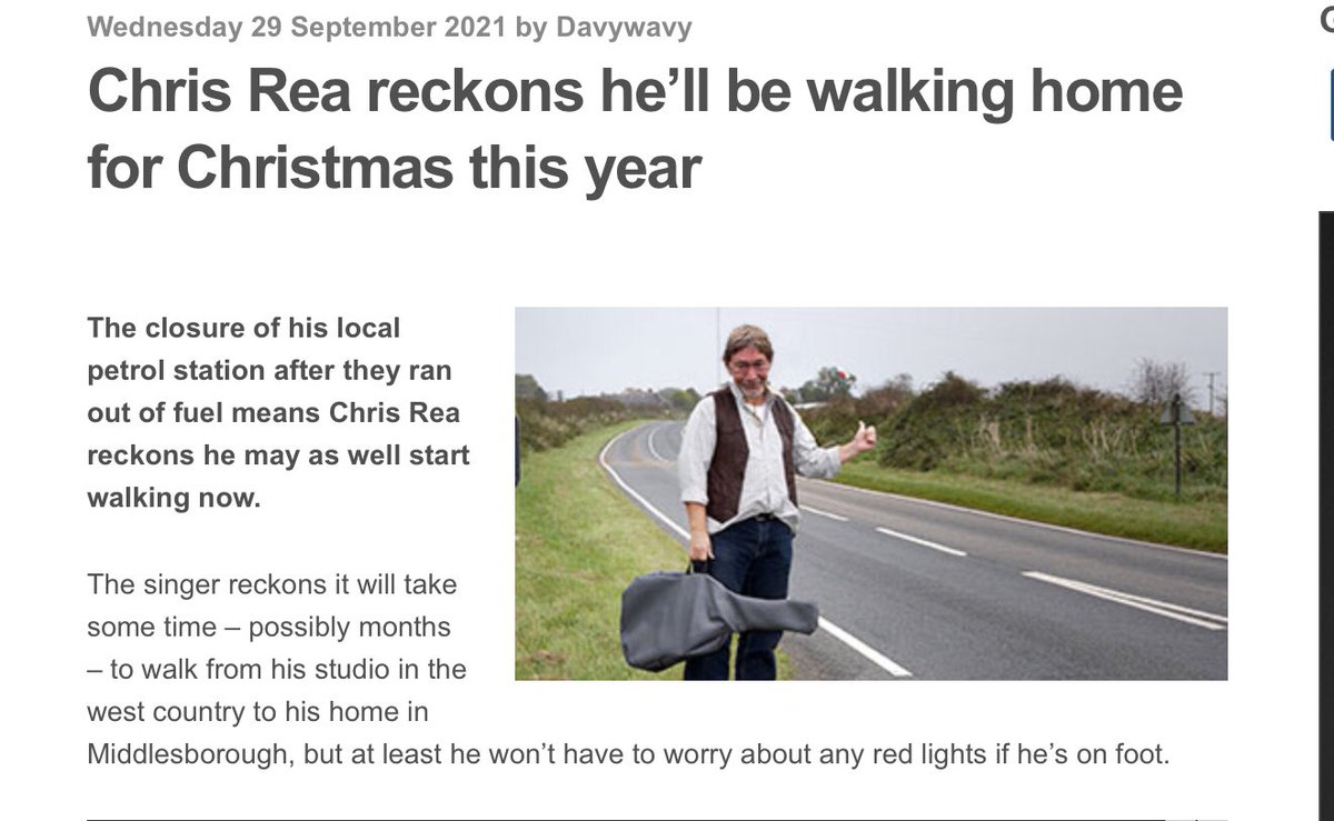 Chris Rea reckons he’ll be walking home for #Christmas this year

#fuelshortages #UK 🤣🤣