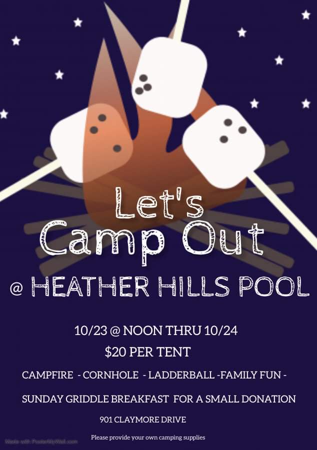 HeathrHillsPool's tweet photo. Fall is here 🍂🍁 and while the pool might not be open, that doesn't mean you can't hang with your friends! 
Camping at the pool!

*This event is open to everyone, NOT just pool members.

Questions? Email hhcpool2@gmail.com https://t.co/CqyNvykB9L