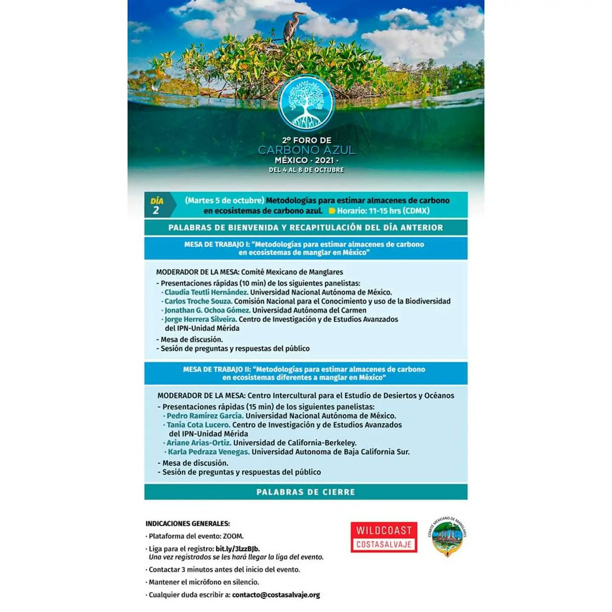 ComMexManglares's tweet photo. COSTASALVAJE, A.C. y el Comité Mexicano de Manglares invitan al “2do Foro de Carbono Azul”. 
Del 4 al 8 de octubre del 2021 en modalidad virtual.
Realiza tu registro en https://t.co/HCVJEbj2dh
Sigue la transmisión en vivo desde el FB Live de COSTASALVAJE. https://t.co/Nhm5fXIYkP https://t.co/SmQEqC1BPF