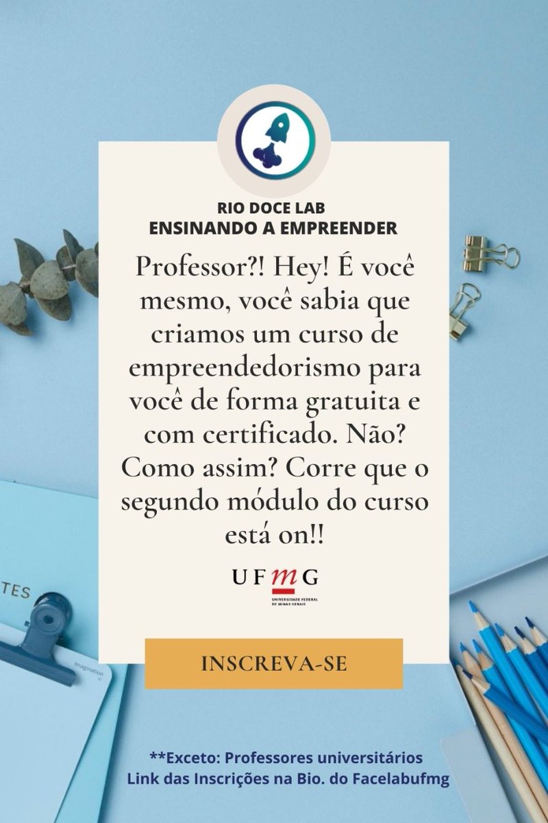 🚀Link inscrições🚀docs.google.com/forms/d/e/1FAI…
#cursos #education #educação #empreendedorismo #BeloHorizonte #UFMG