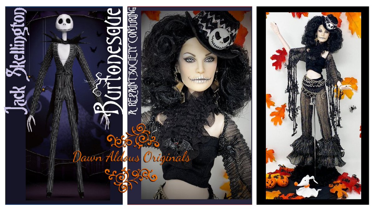 RepaintSociety's tweet photo. "Burtonesque" doll show presents: a reimagined Jack Skellington
from movie: The Nightmare Before Christmas
Created by talented artist Dawn Aldous of 
Dawn Aldous Originals
@TimBurtonAr @TimBurtonDaily @dannyelfman @sarandon_chris #TimBurton #artdoll #Tonner  #DawnAldousOriginals https://t.co/QlDFtSja5z