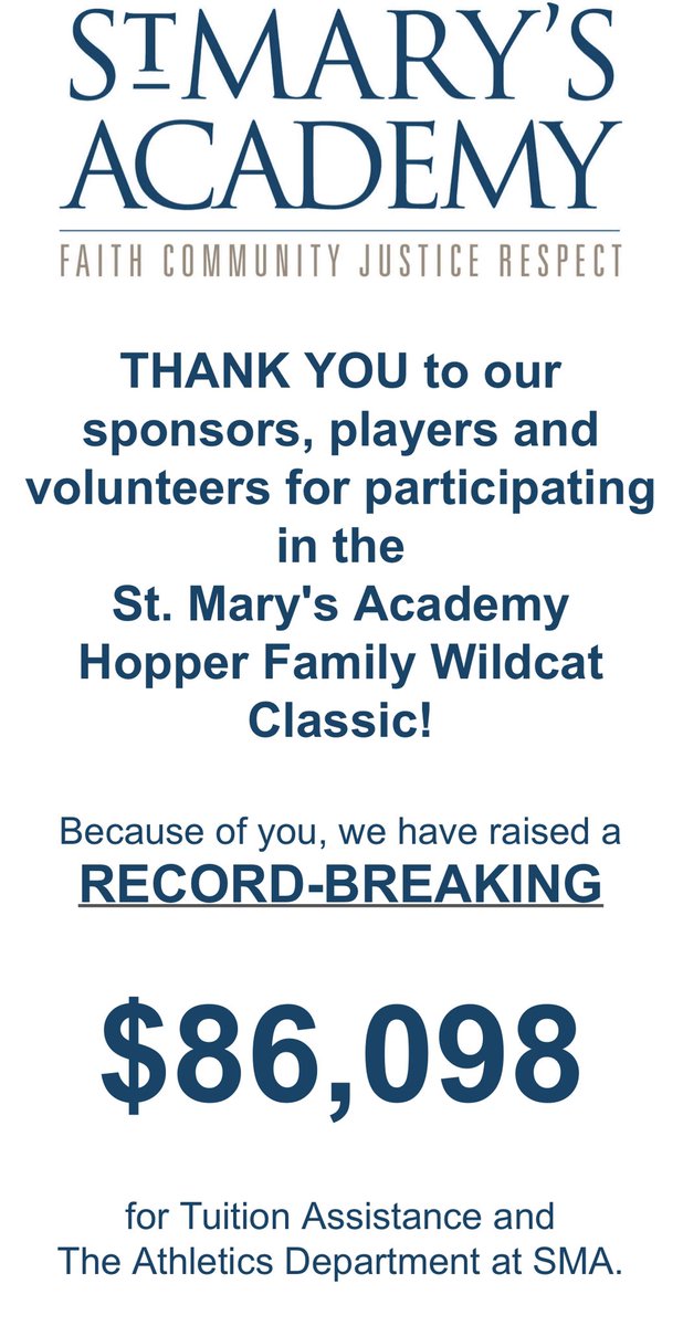 malpalgolf's tweet photo. I would like to thank my Mom &amp; Dad for their continued support of the @StMarysAcdmy Hopper Family Wildcat Classic 🐾 $86K+ raised this year for the Athletic Department and SMA Tuition Assistance. The tournament has raised $1.5mm+ over the last 18yrs. https://t.co/jY8z0sHxMT