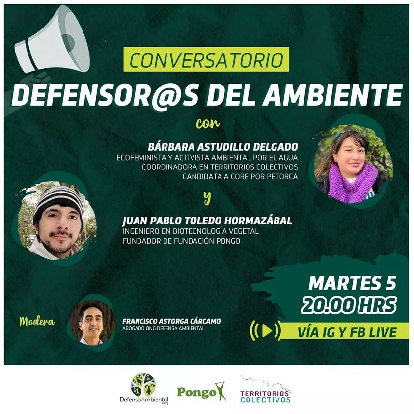 📍Este martes 5 tendremos nuevo conversatorio🙌🏼, esta vez abordaremos las amenazas y peligros existentes para los y las defensor@s ambientales en el mundo y en particular en latinoamerica.
#ongdefensaambiental #justiciaambiental #defensoresdelatierra #defensoresambientales #Pongo