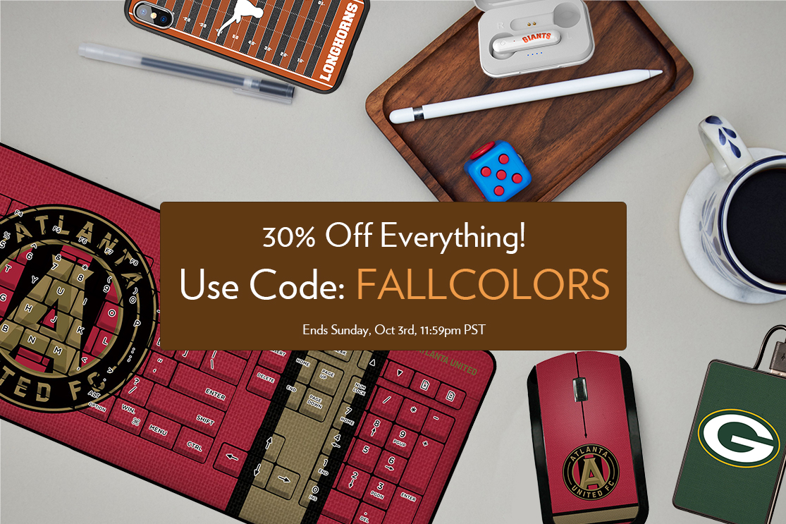 keyscaper's tweet image. Fall is in the air and the leaves are changing their colors. Support your team and show off your colors with fan gear from Keyscaper!  Use code FALLCOLORS for 30% off at checkout.