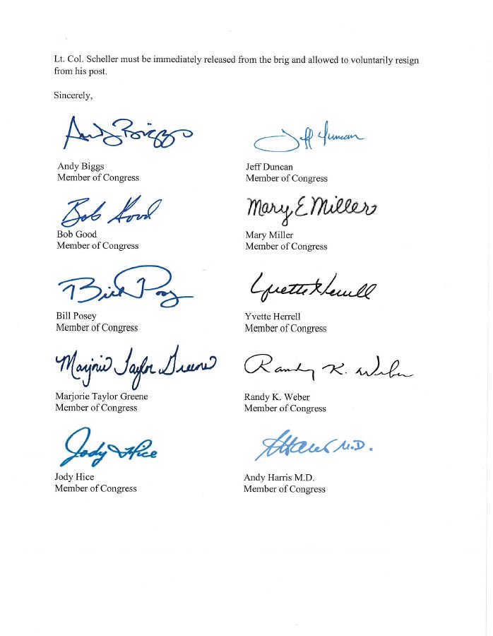 RepMarkGreen's tweet photo. LTC Stuart Scheller should be immediately released from the brig and allowed to voluntarily resign from his post. No servicemember should be jailed for demanding our military leaders stand up and take ownership of their decisions: https://t.co/xZmIEh5Ydg
