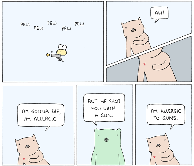 Cat actually lived with Ernesto and Kevin in very early comics, but I never fleshed out the living situation too much. He also died after opening a box of bees, but he's back now. https://t.co/UL8hxoj6X6 