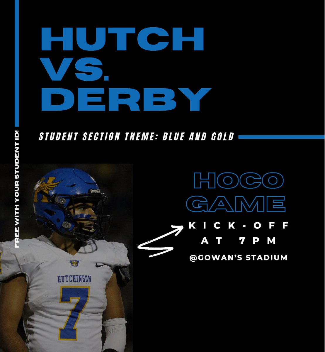 Tonight’s the big homecoming game against Derby and the student section theme is Blue and Gold! The king will be crowned before the game at around 6:40pm and the queen will be crowned during halftime! Also, the game will be FREE for students who show their student ID!
