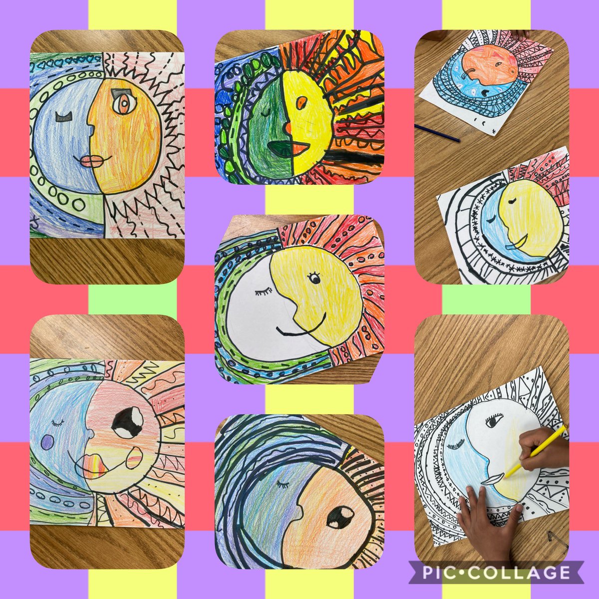 2nd Grade Mexican folk art 🌙 ☀️ line variety, cool colors and warm colors 💙💚 @NISDMcDermott @NISD_FineArts @TeriYasger #HispanicHeritageMonth @MrsiHurt @TeachMsRoss @xrtrevino @denisemihernan2