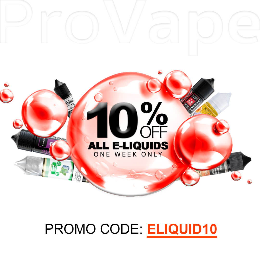 Sale extended into the weekend! 10% OFF ALL E-Liquids this WEEKEND ONLY!

Use Promo Code: Eliquid10

buff.ly/3fXTZPp

#provape #vape #vapenation #eliquids #vapestore #vapesale #provape #naked100 #7daze #humblejuice #vapetasia