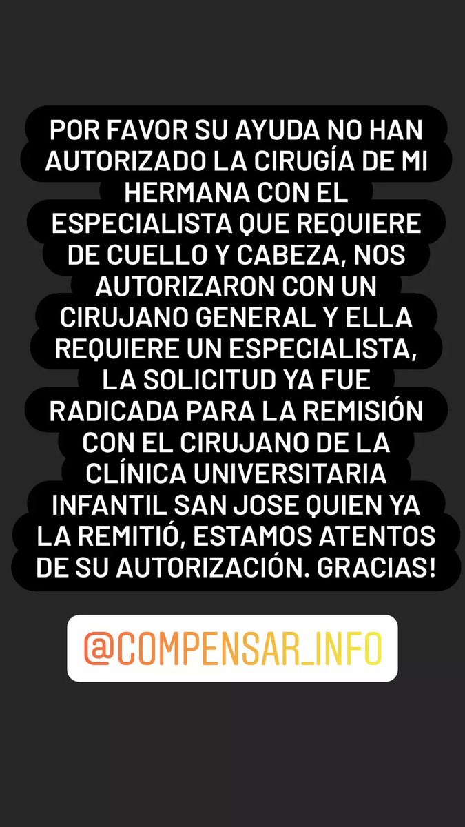 Lawyer_Lorena's tweet photo. @Compensar_info @CompensarEPS @Supersalud @paolatrill Por favor agradecemos su ayuda autorizando la cirugía con el especialista que mi hermana requiere, la documentación ya fue radicada, muchas gracias https://t.co/MyFB7KG8fJ