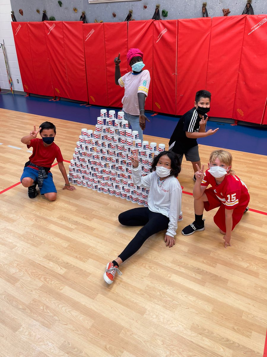 Ss 💦🏃‍♂️🥵 this week as we run Fitness Laps. Our <a href="/GracemorNKC/">Gracemor Elementary Lions</a> kids ❤️ earning <a href="/fitamerica/">Project Fit America</a> cups as they run their laps and then they get to build towers with their teams. Each lap = 1 cup (+1 bonus cup for saying "Thank you"). #ForeverGracemor #PhysEd