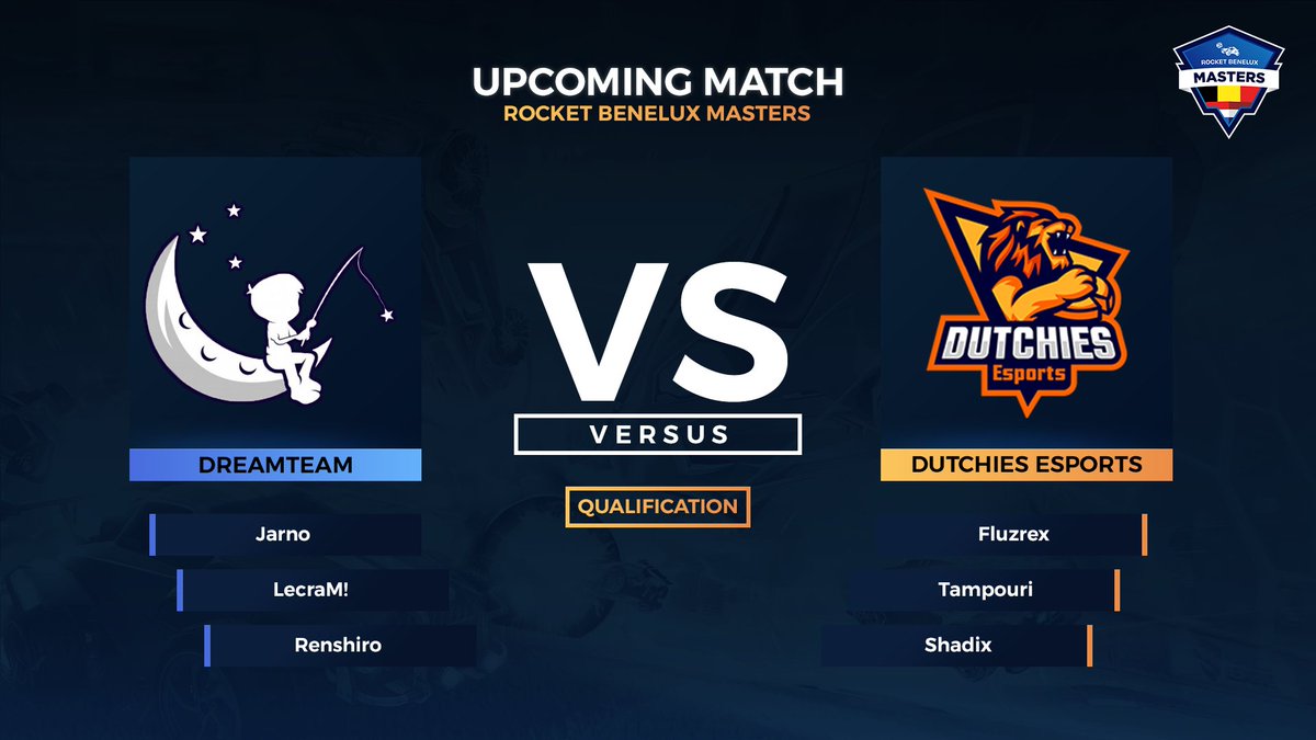 De leeuwen van <a href="/DutchiesEsports/">Dutchies Esports</a> zijn al gekwalificeerd voor de #RBWS en gaan dit nu ook proberen te doen voor de #RBMasters 💪

Maar gemakkelijk gaat het niet worden tegen een ijzersterk Dreamteam! ⚔️

🎥 <a href="/Paul_ShepherdRL/">Paul Shepherd</a> 
🎙️ <a href="/StealthyWoolf/">StealthyWoolf</a> &amp; <a href="/Kluey_RL/">Kluey</a> 
🔴 twitch.tv/rocketbenelux