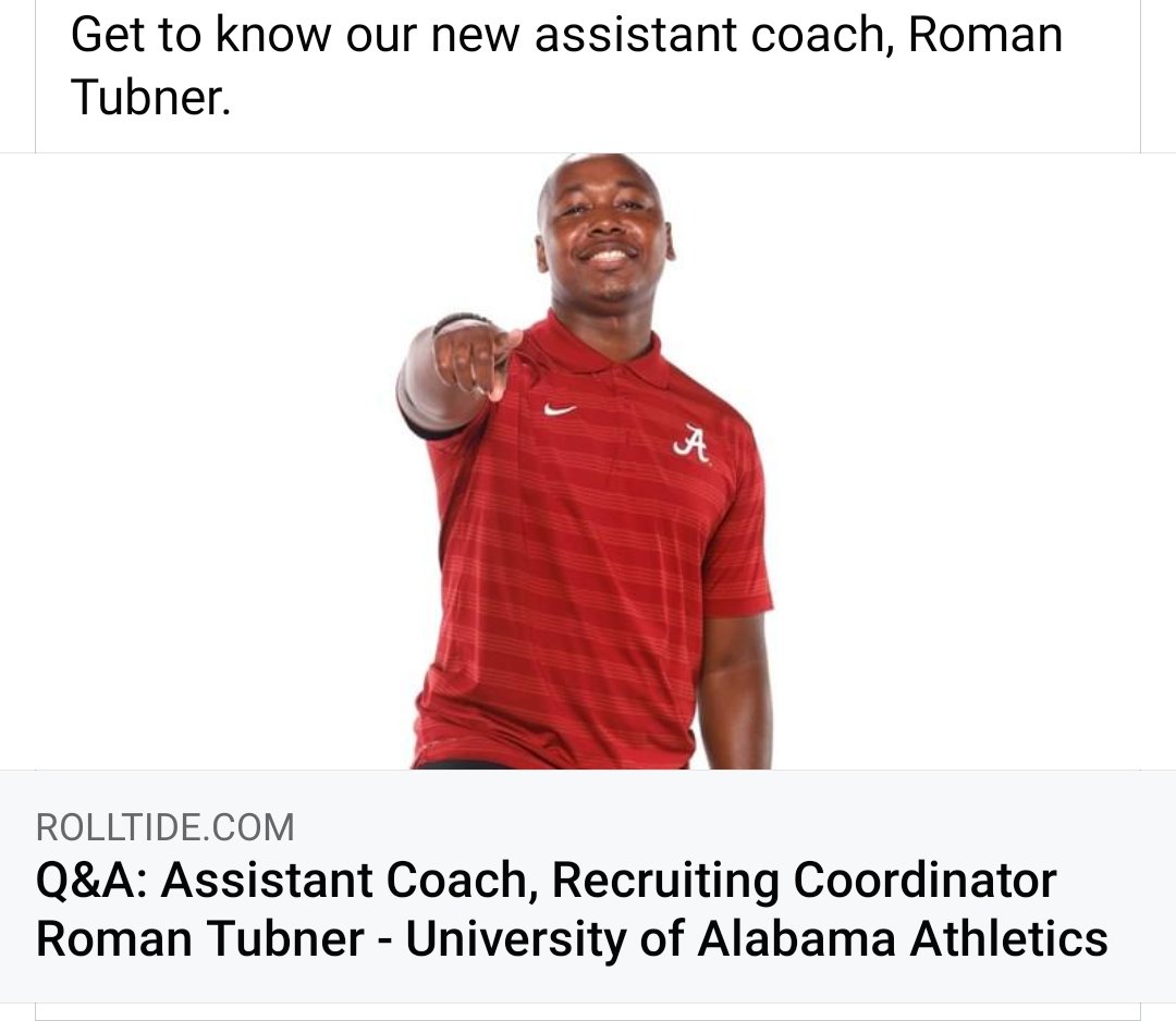 Fjohns0981's tweet photo. Congratulations to Montgomery Native @UACoachTubner on his New Position at the University of Alabama. I know I'm late !! You Deserve it Young Fella!! Keep Rising in this Profession! #SolidIndividual #StockRiser https://t.co/jJrSdJjvsn