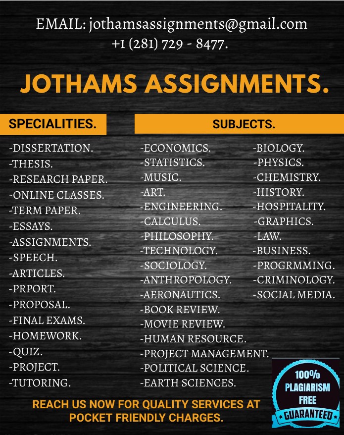 I will do your 
#assignments
#homeworkhelp
#englishessay
#proofreading
#assignmentwriting
#thesis 
#researchpaper 
#researchporposal 
At very affordable rates. Feel free to contact me anytime.