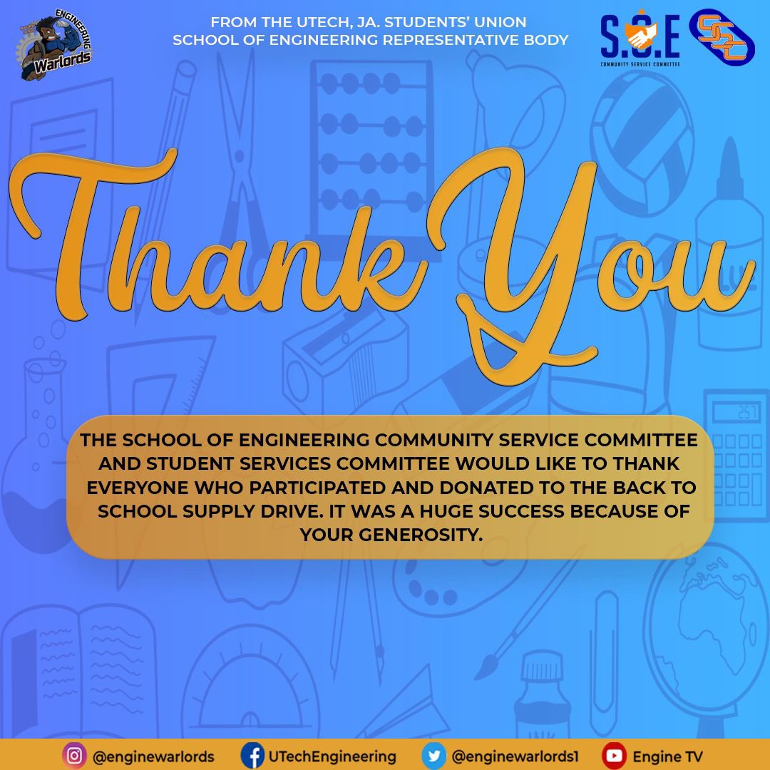enginewarlords1's tweet photo. The School of Engineering Community Service Committee and Student Services Committee would like to thank everyone who participated and donated to the Back To School Supply Drive 🙏🏾
It was a huge success because of your generosity.
#one_school #one_engine https://t.co/QwbgoQRn4E