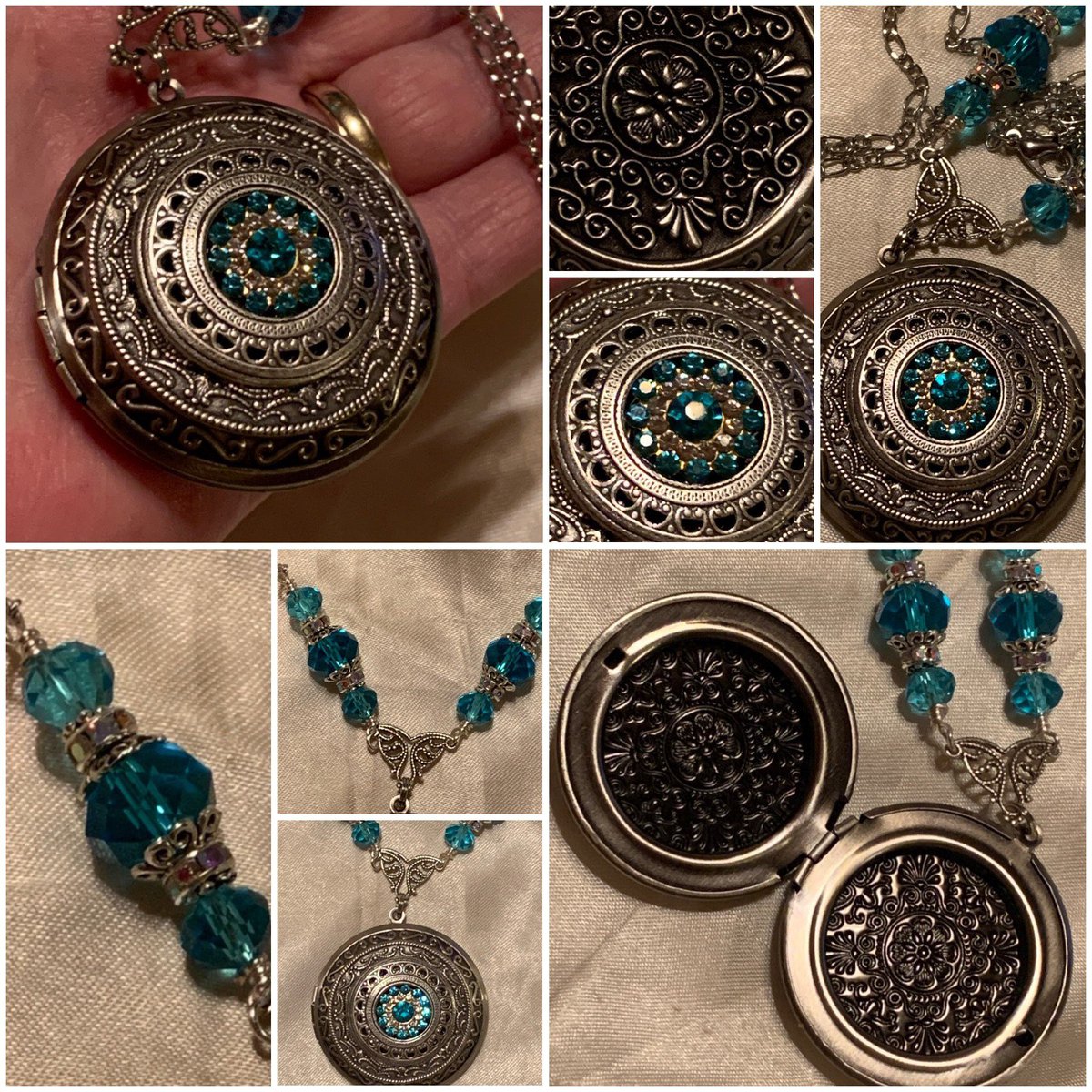 Excited to share this item from my #etsy shop: Victorian locket, vintage photo locket, peacock beads, faceted beads, rhinestones, birthday gift for her, https://t.co/V9dgCneYVj https://t.co/rTY54W4Kz0