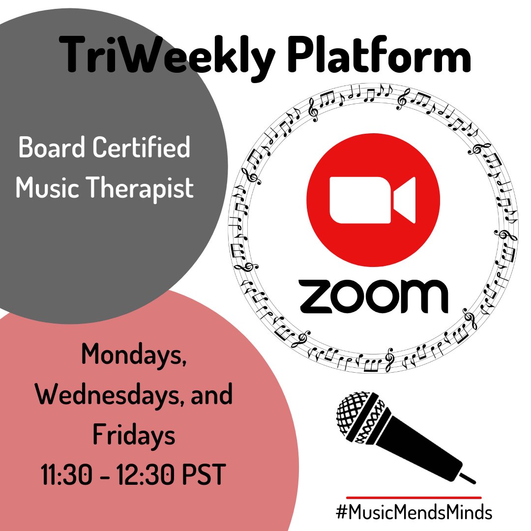 MusicMendsMinds's tweet photo. Join us during our triweekly Zoom platform here: https://t.co/2fMeNPl9sl with our board-certified music therapist.

#MusicMendsMinds
#MusicMendsMindsFriday
#RestoringTheRhythmOfLife https://t.co/hLwJMVXADI