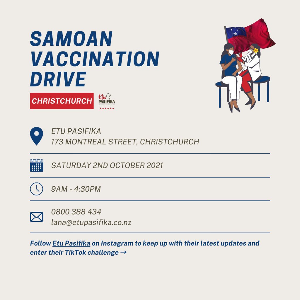 MedicalPasifika's tweet photo. Vax events on today in Auckland &amp; Christchurch ⬇️ https://t.co/ntovjyhxJw