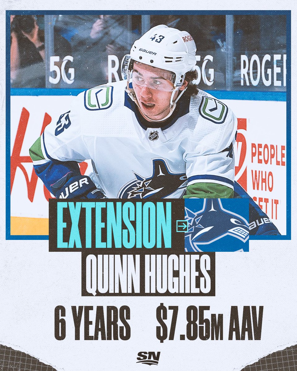 Sportsnet's tweet photo. The @Canucks have locked up Elias Pettersson and Quinn Hughes. 🔐

Thoughts on the deals? #NHLonSN https://t.co/vFwtPjfcb0