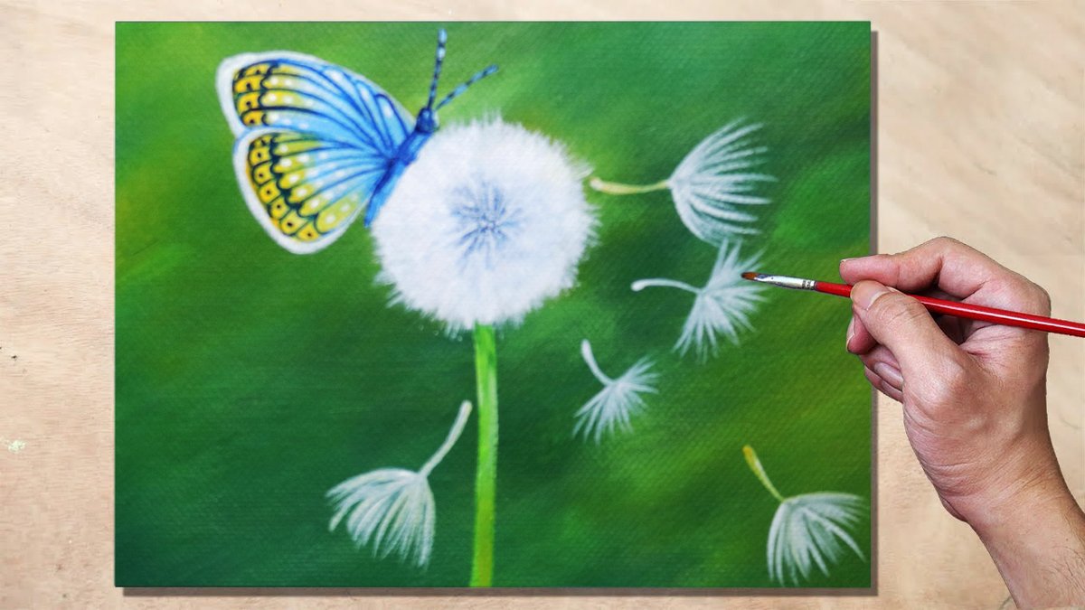 Beautiful Butterfly on Dandelion Acrylic Painting | Acrylic Painting tut... youtu.be/SQWvp2lV7hk via @YouTube