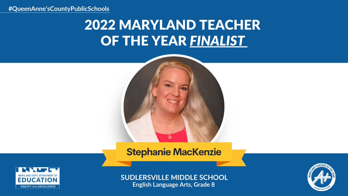 Congrats #QACPS Stephanie MacKenzie for being a #MDTOY22 finalist! 

This amazing English teacher is also a Service-Learning Coordinator, presenting students w chances to learn empathy &amp; practice civic involvement. #Inspiring 🙌
Watch the #MDTOY22 Special on MPT Oct. 7 @ 8 p.m.📺