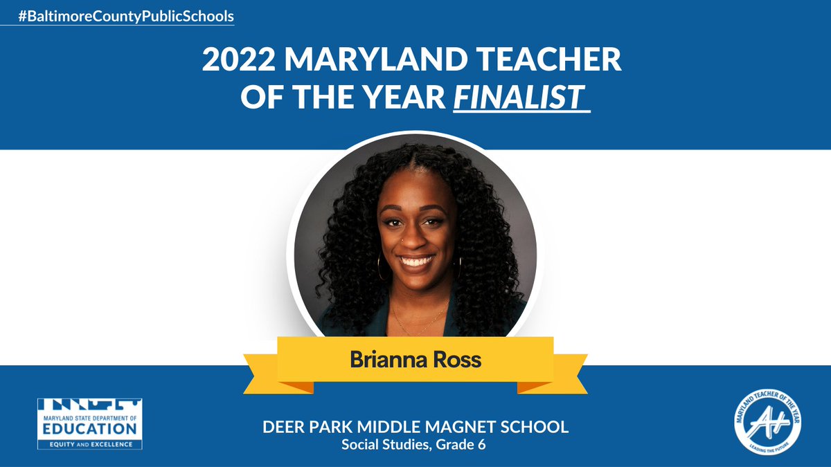 Good luck #MDTOY22 <a href="/BaltCoPS/">Baltimore County Public Schools</a> finalist Brianna Ross! 

This Social Studies pro views teaching as “a revolutionary act of love" &amp; launched a Summer Transition Program to help students thrive in middle school🙌

Tune in to MPT on Oct. 7 @ 8 p.m. to see if she's our #MDTOY22📺#5Days