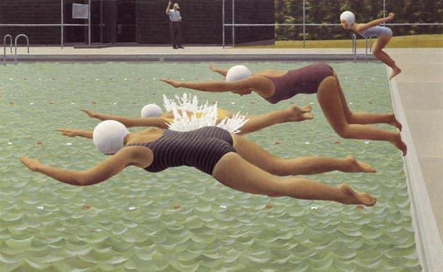 maryjanetxt's tweet image. OBSESSED with my new discovery of Alex Colville paintings which were painted in the '50s-'70s but look like early computer graphics ☁️✨