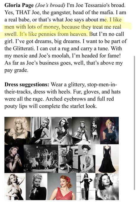 Going to a murder mystery party in a few weeks and I&rsquo;m dying at my characters description: https://t
