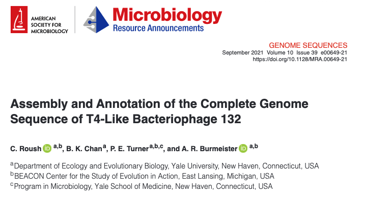 Congrats to <a href="/yale_eeb/">Yale EEB</a> undergrad <a href="/CarliRoush/">Carli Roush</a> for her first, first-author research ms. Here we report a new #phage from #Connecticut swine feces 
#Farmtophage journals.asm.org/eprint/A5ETB8F…