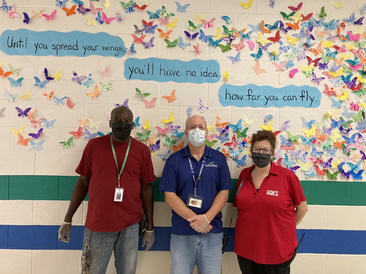 GQES_Dragons's tweet photo. What a team, right here! Ms. Sherrie, Mr. Frank, and Mr. Joe are simply AMAZING! They work so hard to make sure our school is safe and clean. The words 'thank you' aren't nearly enough to express our gratitude. THANK YOU!! Happy National Custodian's Day! #DragonsROAR https://t.co/sfzzRBaYsk