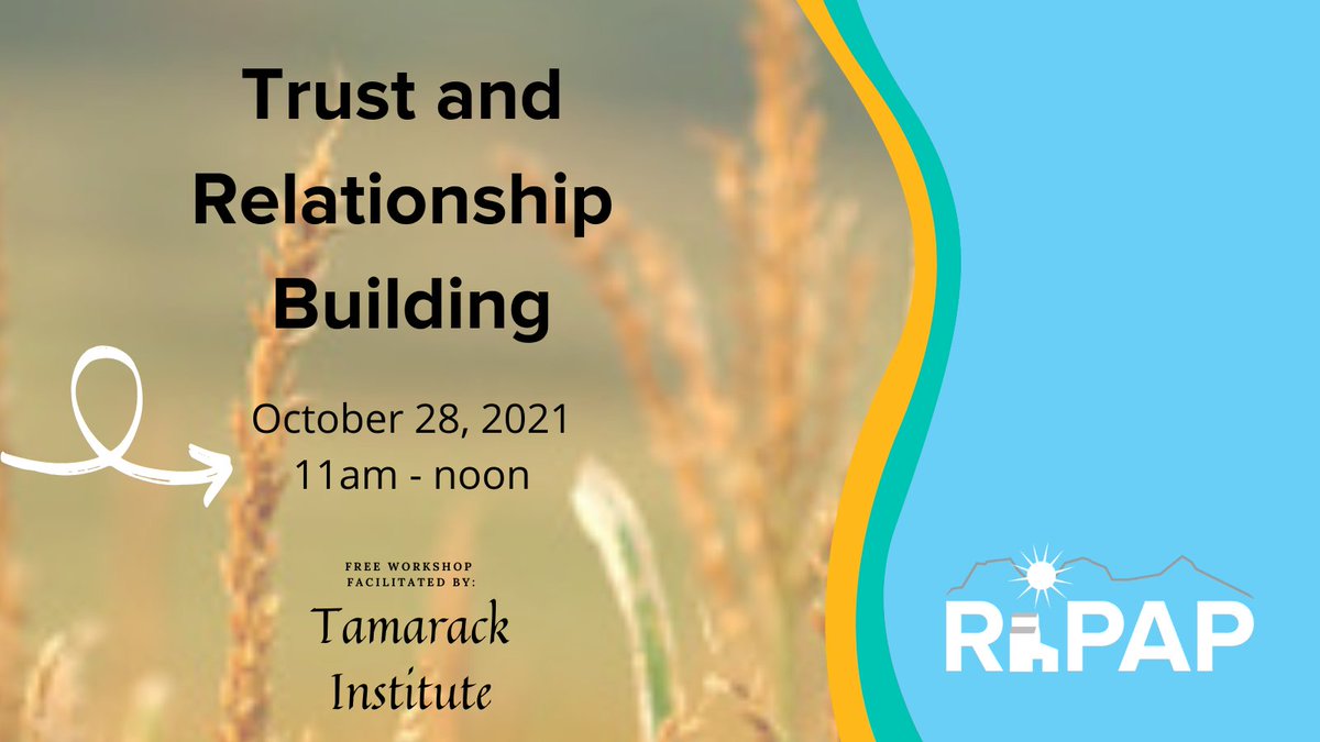 AlbertaRhPAP's tweet photo. Register now for Trust and Relationship Building: Part of RhPAP's Rural Community Capacity Building Workshop Series

Oct. 28 from 11a.m. – 12 noon MT

Learn simple tools which can quickly build trust and connection from Liz Weaver, Tamarack Institute

https://t.co/EpLCu1hGoJ https://t.co/iZOVURZG40