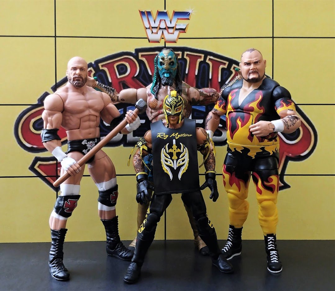 Positively_Eric's tweet photo. Some recent additions to the Positively Eric #FigLife #FigFamily. The AEW star from the tar pits, Luchasauras, Elite HHH and Bam Bam with head swaps, and Rey Rey in #Steelers black & yellow gear!
#FigureFriday #Target #Mattel #eBay #LegWork #FingerWork #AEW #WWE #SurvivorSeries https://t.co/38qbNKJmiz