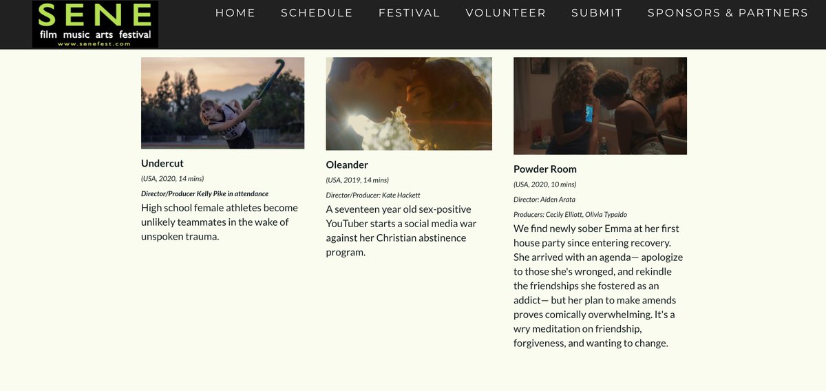 OLEANDER will screen on Friday, October 15th at Rhode Island's @SENEFest. We're in Short Films 3, amongst what looks like a powerful slate.