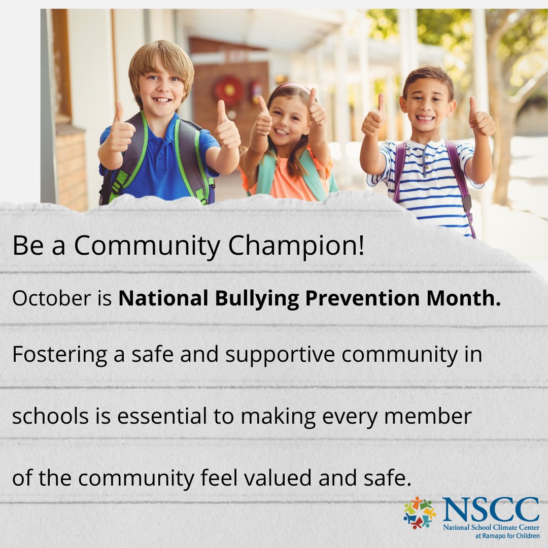 During #NationalBullyingPreventionMonth we want to provide resources for all students, educators and parents to help stand against bullying and foster more positive school climates. Sign the Community Champion pledge in the link below! 

schoolclimate.org/services/bully…