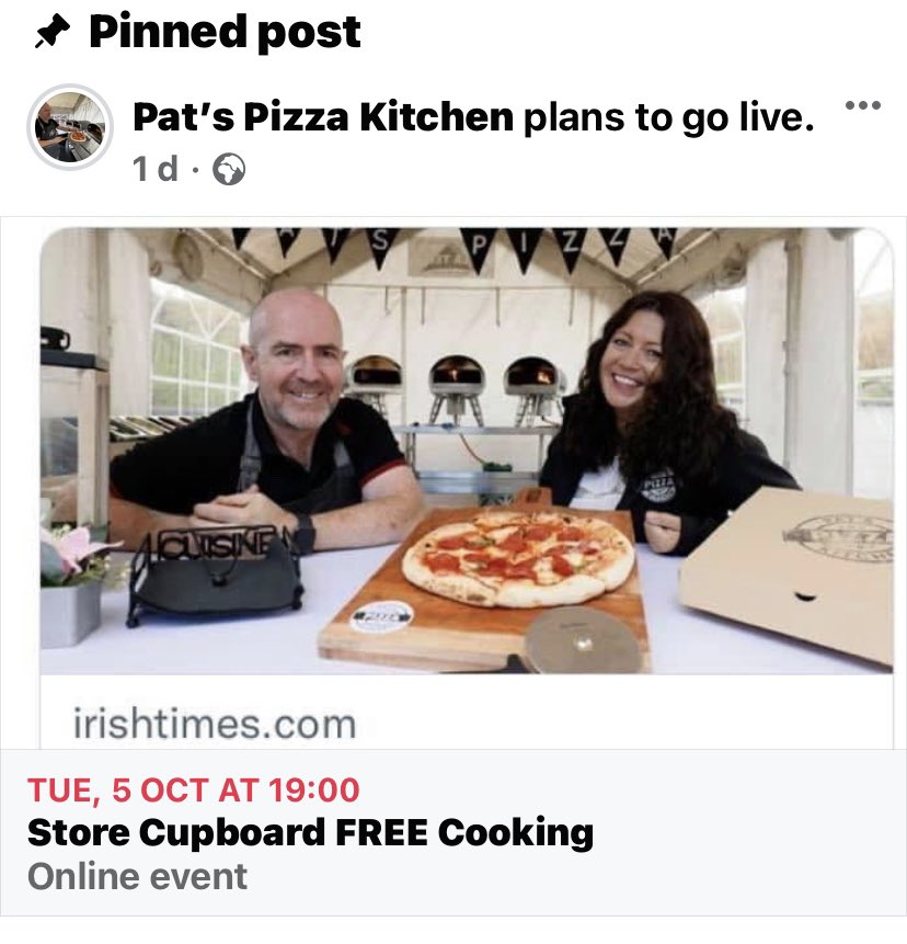 pats_pizza2020's tweet photo. Hundreds are interested. Following the @IrishTimes article on how people can not afford to eat healthy meals anymore Pat is going to teach how to cook from what you already have. And heโs teaching it for FREE to all #storecupboardcooking https://t.co/noBY0lN7gX