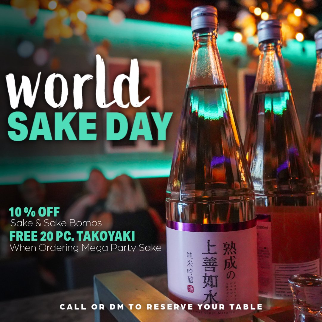 ikkisakebar's tweet photo. We are celebrating "Sake Day"!
-10 % OFF Sake &amp; Sake Bombs
-FREE 20 PC. TAKOYAKI When ordering Mega Party Sake.

Please call or DM to reserve a table

*Promos cannot be combined. Valid only on October 1st.
#yegsake #sakeday #yegbar #yegdrinks #emdontonbar #edmonton #yeg https://t.co/mX6BTUlQXO