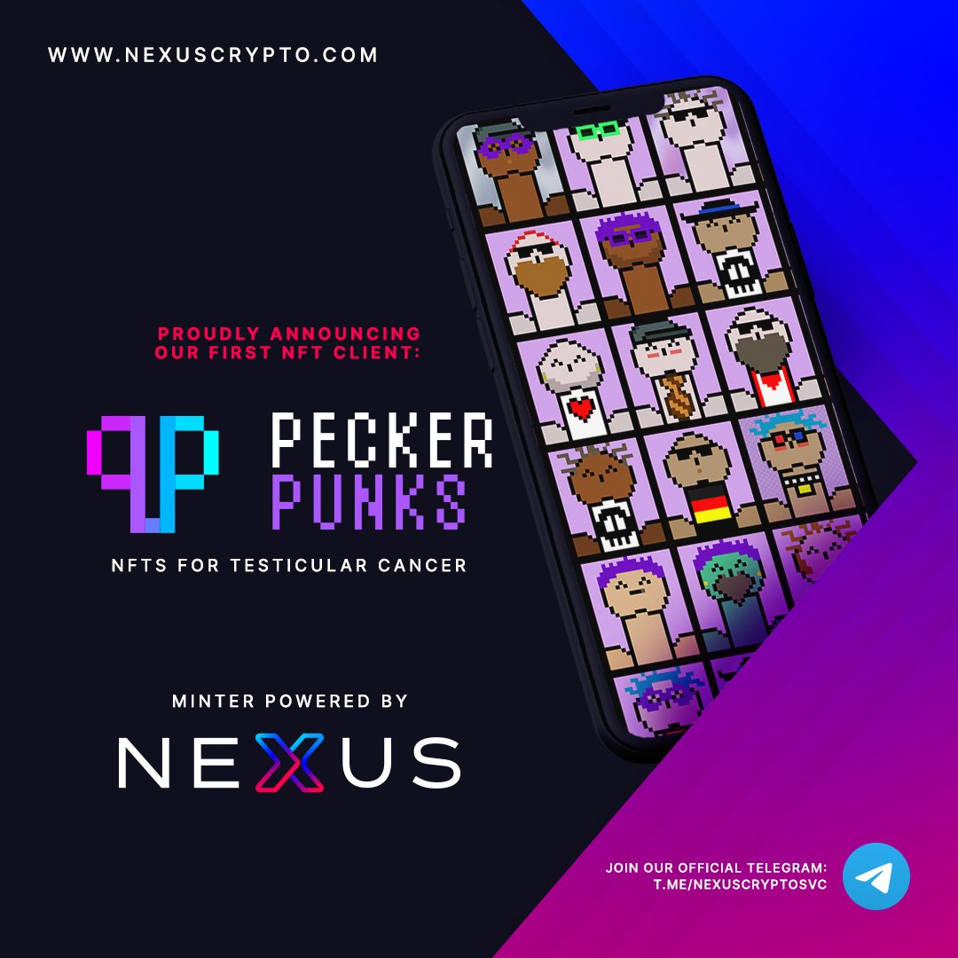 nexuscryptosvc's tweet photo. @nexuscryptosvc is proud to announce their first minted #NFT collection collab with Astronaut Labs!
They have created @PeckerPunksNFT that creates #NFTs in order to raise money for testicular cancer!
How cool is that!

https://t.co/mmcxWBg0oG
https://t.co/E0auxRIJFS
#NCS #bscgem https://t.co/G2Xt3EmV0h