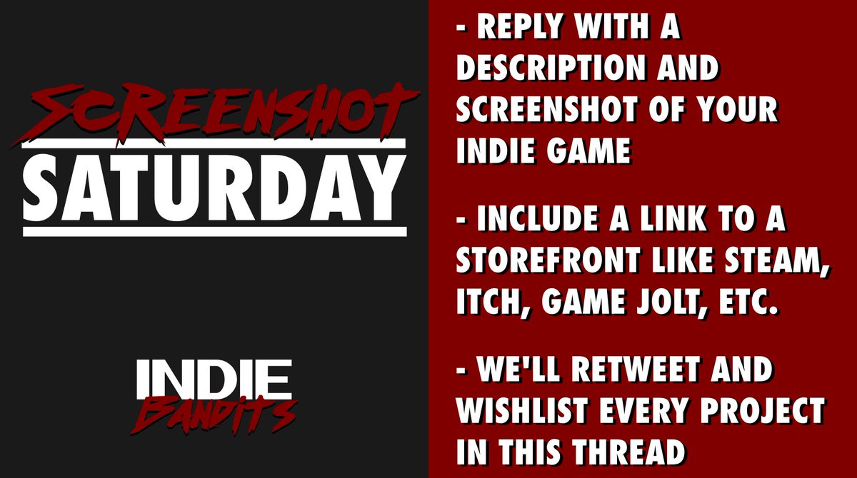 It's #ScreenshotSaturday! 🎉

Let's make sure that EVERYONE sees your #indiegames. 👀

Here's how 👇👇

1️⃣ Share your #indiegame. 🖼
2️⃣ Retweet this tweet. 🔃
3️⃣ Wishlist and share all the games in the replies. 👇

#CelebrateIndies #gamedev #indiegames