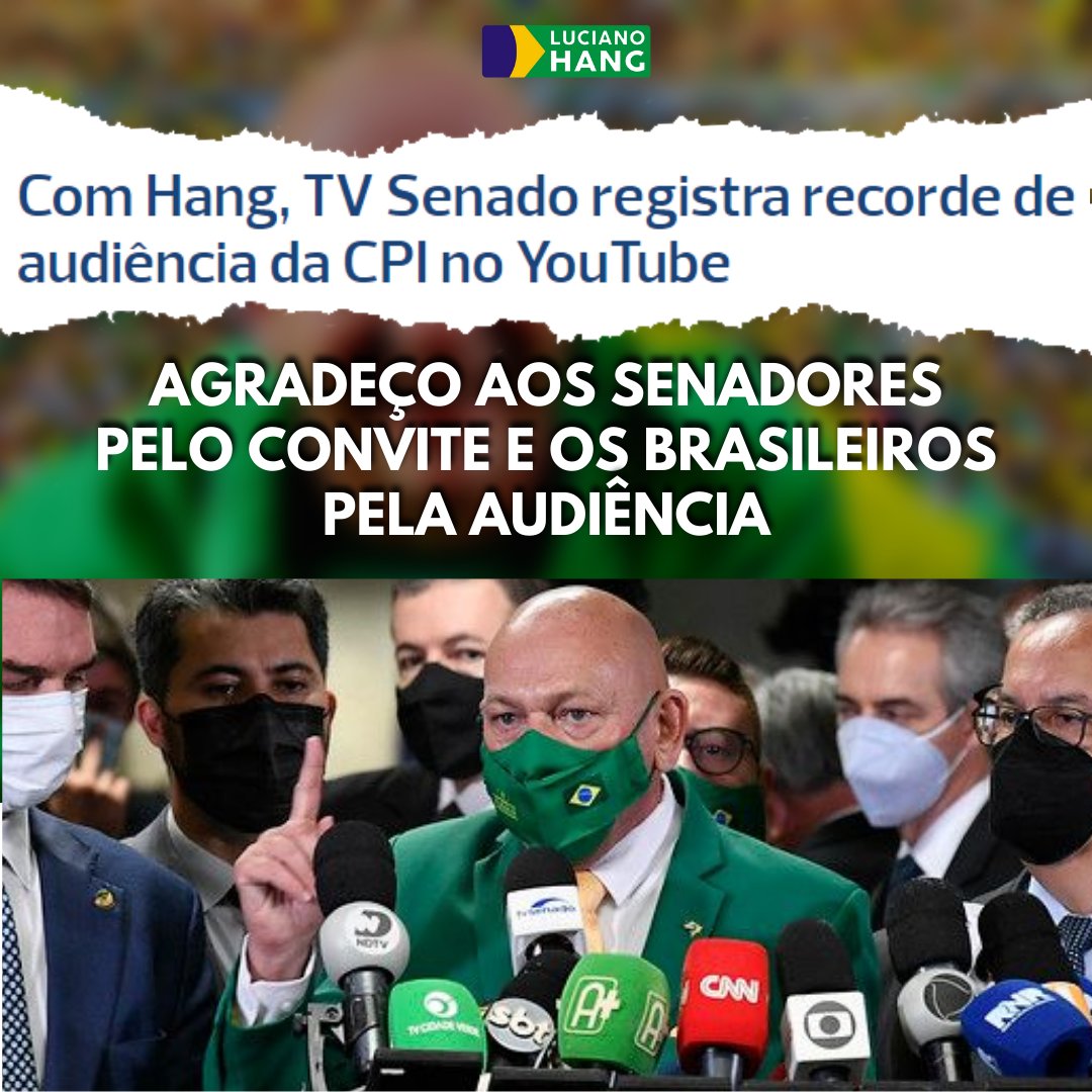 LucianoHangBr's tweet photo. Na quarta-feira batemos 1,5 milhão de visualizações no canal da TV Senado no YouTube, sendo o vídeo mais acessado desde que a CPI iniciou. Só tenho motivos para agradecer todo apoio, audiência e, principalmente, por ficarem comigo nesse momento tão importante. https://t.co/XhqQEIxUKO