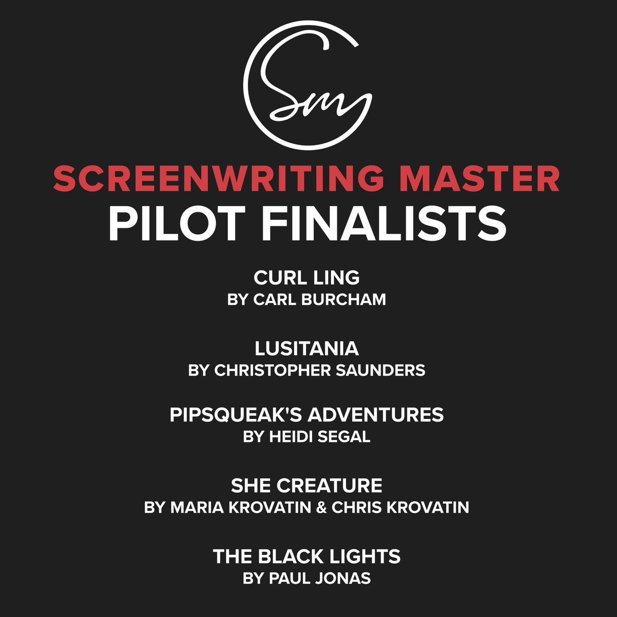 screenwritingm's tweet image. The Finalists are here! We are extremely proud of all of you, whether you made it to the final round or not. Applause all around for the final five in each category. #smc2021