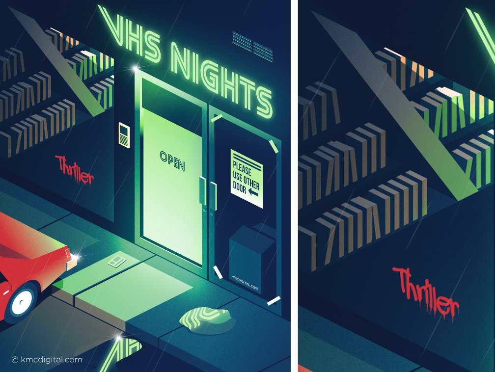 kmcdigital's tweet photo. vhs nights! #1980s illustration https://t.co/STHG9B5KVY