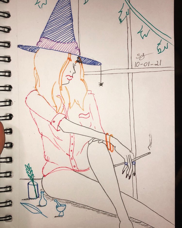 DisgruntledQ's tweet photo. Happy #Drawlloween2021 day one: Witch Watch https://t.co/2Z0dE7Eqay