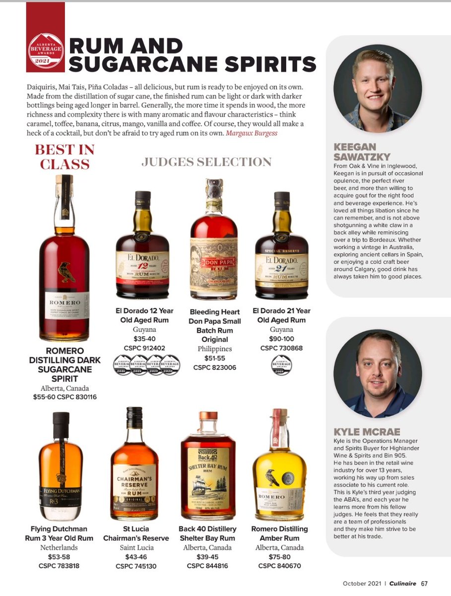 The results are out! Take a look at all the winners in the latest issue of Culinaire Magazine at culinairemagazine.ca/aba-winners 
#albertabeverageawards2021 #coffeeliqueur #rhubarbliqueur #amberrum #agedspirits #craftdistillery #shoplocal