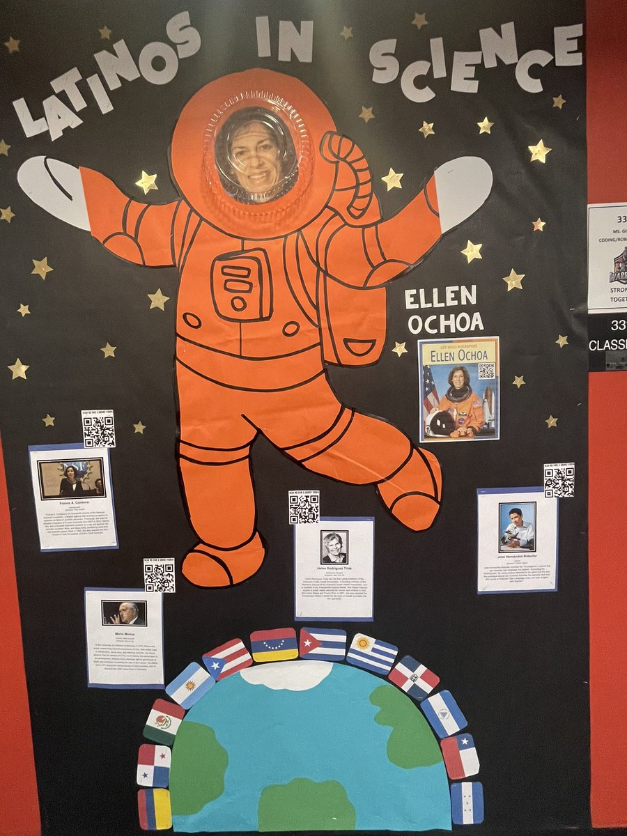 Maxscience334's tweet photo. Warriors  @cutlerbaymiddle are celebrating Ellen Ochoa for paving the way for Hispanics and Women in the field of Science. #hispanicheritagemonth #doordrcoratingcontest @cutlerbaymiddle @luisasantosd9  @coastcbm https://t.co/TAzVXBaNUH