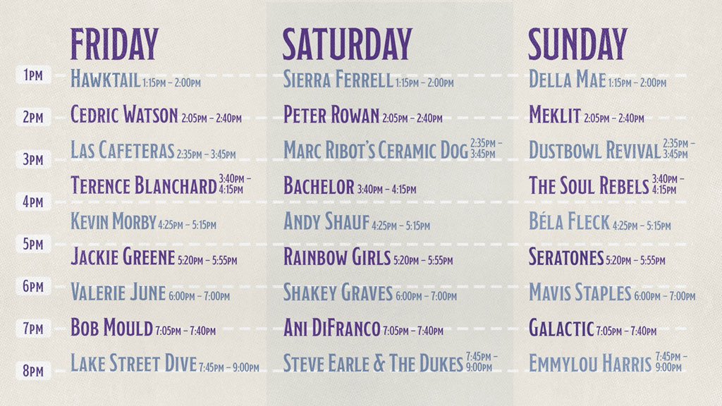 Hardly Friday through Sunday schedule which is also on the website