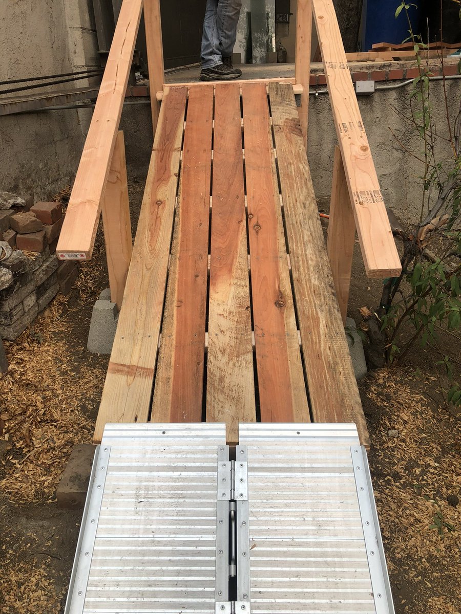 PauleyP's tweet photo. My @Fire22Red Cousin Wayne made @PapaWheelzCurry a ramp so he could come sit at my pool with us. That’s AWESOME !!! https://t.co/oE26vd0Dv0